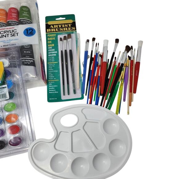 Art Supplies Set Bundle Watercolor Acrylic Paints and Paint Brushes Palette - Picture 2 of 9
